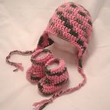 Pink Camo Earflap Hat & Booties Set 0-3 months