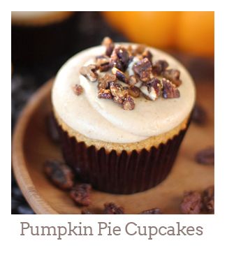 ”Pumpkin Pie Cupcakes Topped with Maple Buttered Pecans”