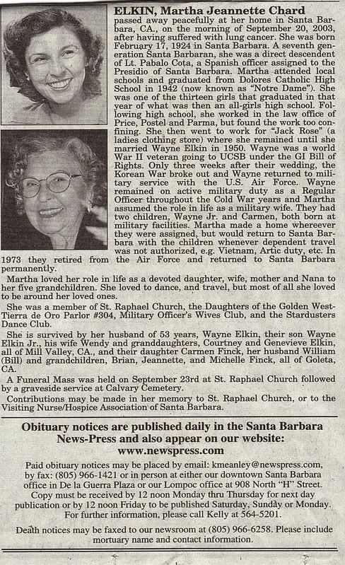 Dad wrote Mom's obit