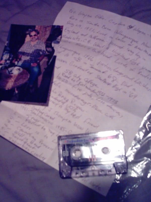 Suburbian Cowboy Songs cassette, Beach House and Beer Photo and Note to Grant with bio info