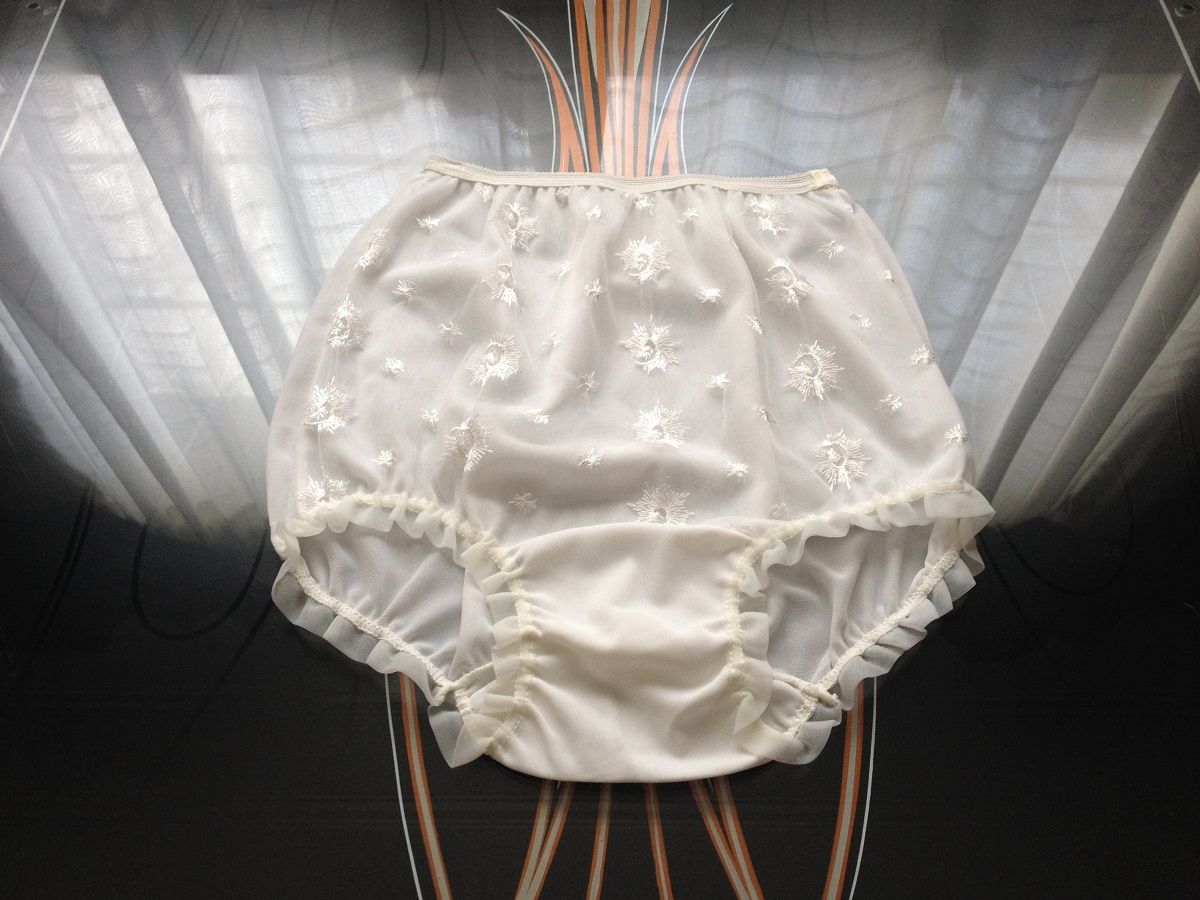 1950s Plymouth Undies White Embroidered Nylon Granny Panties~pillow