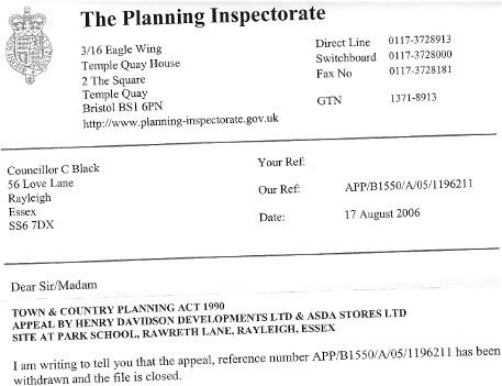 Letter from Planning Inspectorate