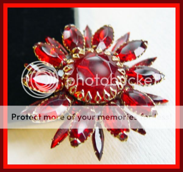 Vtg Signed JUDY LEE RED Navette Marquis Rhinestone 4 Tier Brooch Pin 