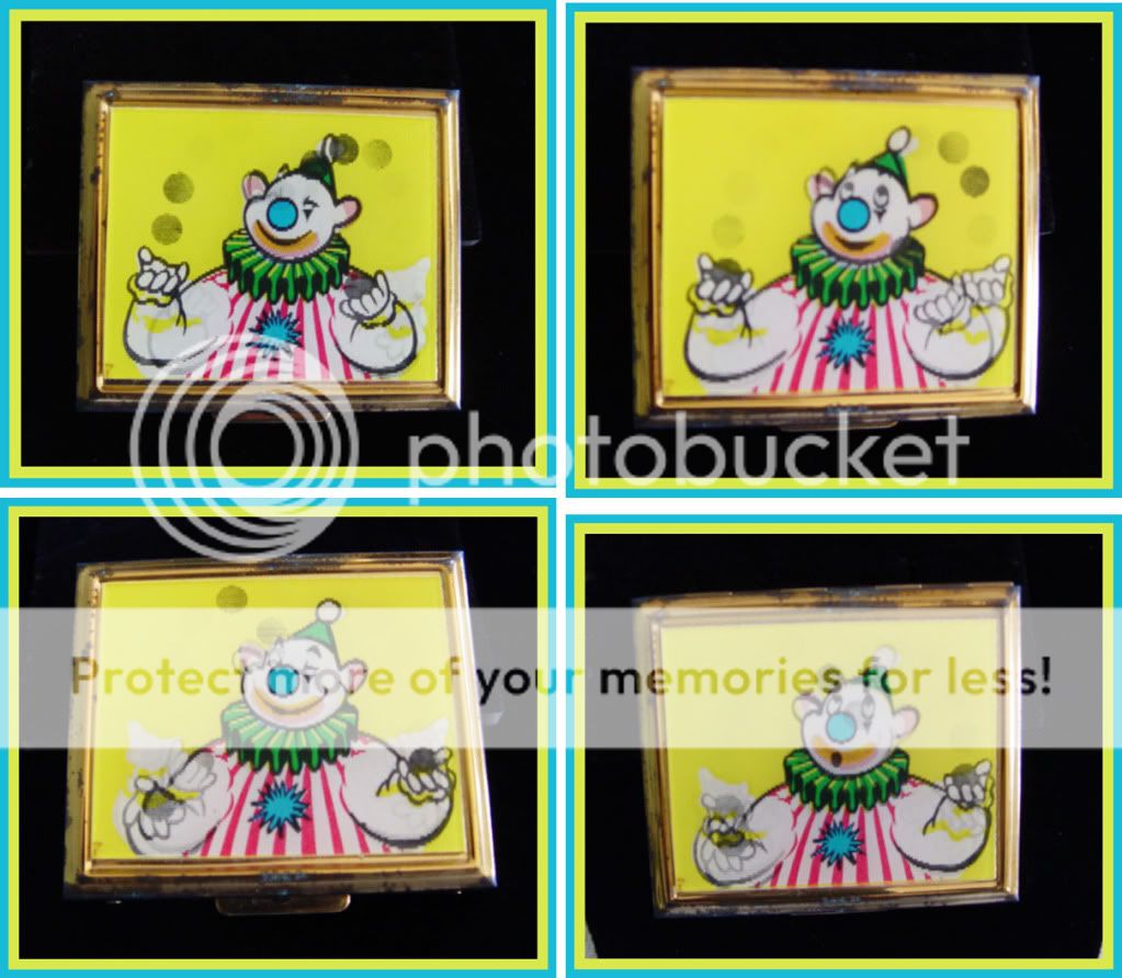 Vtg CIRCUS CLOWN Moving LENTICULAR Picture Loose Powder Compact 1960s 