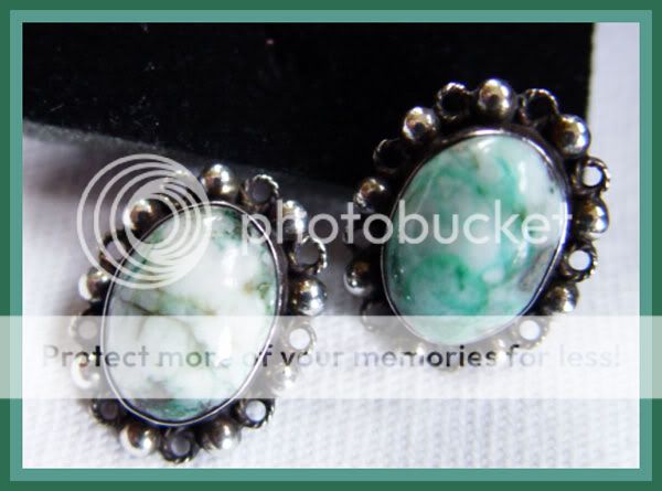  MEXICO Genuine Picture Moss Agate Clip Back Earrings c 1950s  
