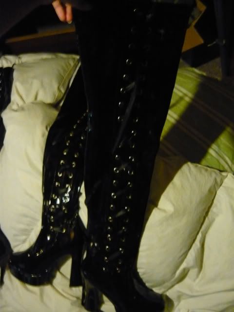 thigh high string boots
