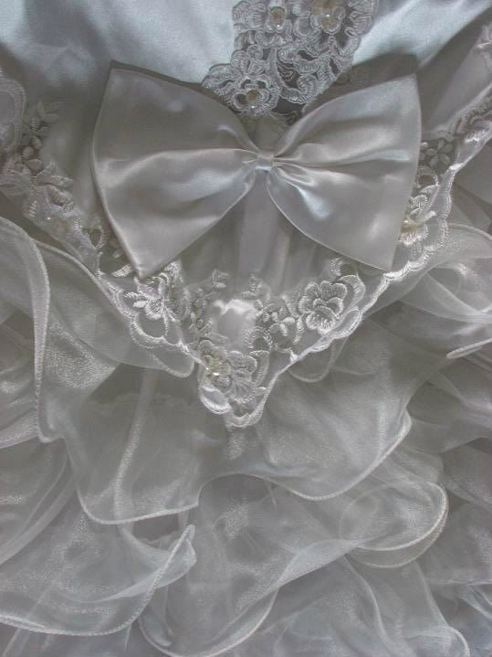 1980s Vintage San Martin Satin Wedding Gown~Mermaid Ruffle Train 