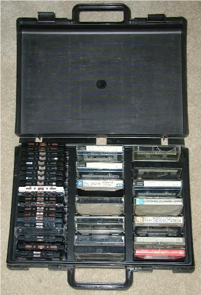 Black Cassette Tape Case Hold Up to 36 Tapes w Cases w 35 Cassettes Incl