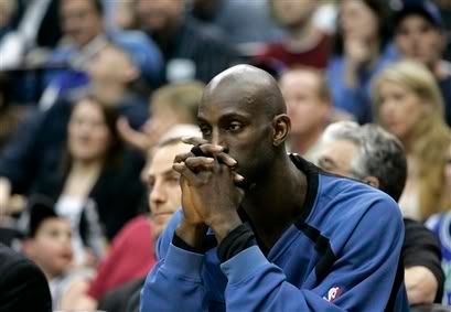 KG is a picture of disappointment during the final moments of the loss to the Raptors on Monday, likely his last action of the season.