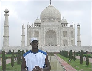 KG poses for a photo in front of the Taj Mahal